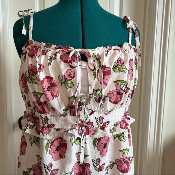 2/$30 Forever 21 Linen Pink and Cream Spaghetti Strap Mini Sundress - Picture 3 of 14